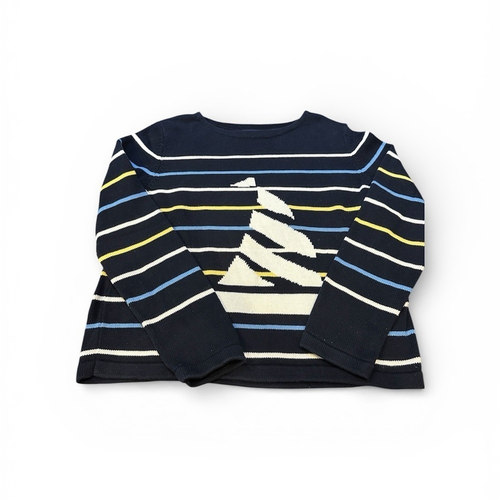 Liz Claiborne Crazy Horse Navy Cream and Yellow Striped Sweater